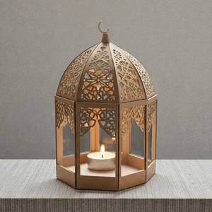 Elegante Lámpara de Metal para Ramadán con Intrincados Relieves, Luz Cálida de Vela, Perfecta para Decoración Festiva, Ambiente del Hogar y Regalos - Product Image 1
