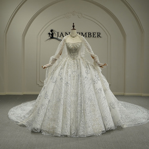 Jancember GT26061 Vestido de Novia Sofisticado con Cuello <span class=keywords><strong>Barco</strong></span>, Corte Imperio y Pedrería, con Chal - Product Image 1