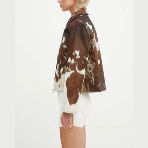 Veste longue à manches longues pour femme en cuir véritable, respirante, doublée polaire, coupe-vent, réversible, finition de haute qualité, motif animal moderne - Product Image 3