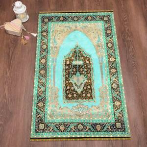 Alfombra de Oración Beige: Diseño Otomano, Lavable a Máquina, Alfombra Estampada, con Pelo Suave - Product Image 5