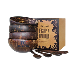 Ensemble de bols en noix de coco polis avec cuillères foncées, bols en coquille de noix de coco, cuillères et boîtes en Carton - Product Image 3