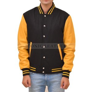 Men's Classic <b>Snap</b> Button Vintage Baseball Letterman Varsity Jacket - Product Image 3