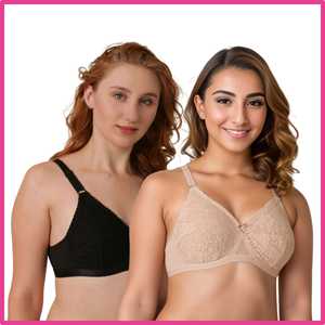 Lot de 2 soutiens-gorge tricotés en coton modèle ortie sans fil non rembourrés avec toucher en dentelle dans la peau et les couleurs noires - Product Image 3