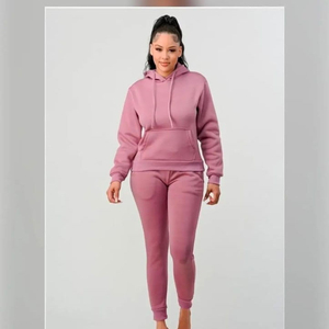 Nueva Colección de Ropa de Invierno para Mujer, Conjunto de 2 Piezas, Sudadera con Capucha y Pantalones Deportivos con Cordones, 100% Algodón, Suministro Directo de Fábrica al por Mayor - Product Image 2