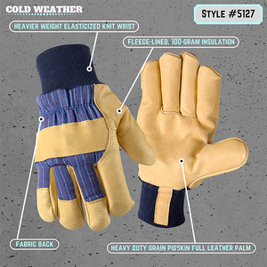 Guantes de Seguridad de Piel de Cabra Beige, Forro de Lana Aislante de 100g, Guantes de Trabajo de Invierno con Puño de Punto, Certificación Industrial CE, Protección contra el Frío - Product Image 3