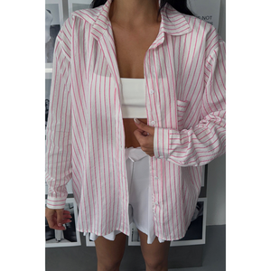 Blusa de Voile a Rayas Rosa Brillante para Mujer, Diseño Elegante a Rayas con Toque Brillante - Product Image 5