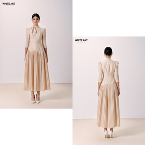 Nouveau modèle de robes avec ceinture pour femmes robe reggie sunray à plis vêtements d'été en tissu écologique grossiste vietnamien blanc - Product Image 1