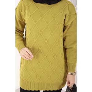 Pull en tricot décontracté pour fille avec pompons, motif Baklava, vert olive, respirant pour l'automne-hiver, logo frontal, boutons - Product Image 4