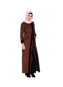 Manteau moderne et décontracté de style olive et noir Abaya Dubaï dernière collection de vêtements modestes islamiques longue longueur pour les musulmans - Product Image 4