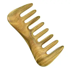 宽齿梳子-用于卷发的天然木梳子-无静态檀香梳子用于缠结