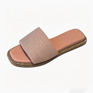 Rhinestone flat sandals women Open toe <b>slip</b> on <b>slides</b> Light weight summer slippers Anti <b>slip</b> beach Rubber Polyester - Product Image 4