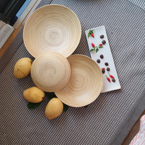 Assiettes à dîner rondes en bambou enroulé au meilleur prix ensembles d'assiettes de service en bois de bambou filé de l'usine - Product Image 5