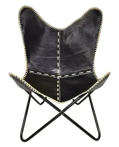 Black Leather Living Room Butterfly Chair Relaxation Spot Stylish Accent Lounge Seating Best Quality Material