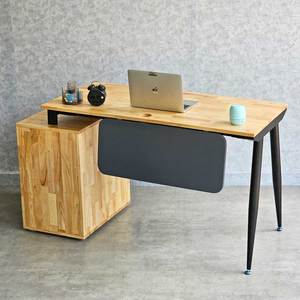 Escritorio de Oficina Moderno y Minimalista con Superficie de Madera de Caucho y Patas de Hierro 120x60cm HBCO058 - Product Image 4