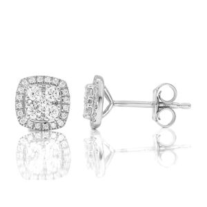 Round Diamond Prong <b>Set</b> Flower Design <b>Stud</b> <b>Earrings</b> - Product Image 2