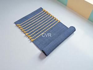 Contemporary Woven <b>Boho</b> Organic Handmade Cotton Blue Rectangle <b>Rug</b> with Yellow Tassel Trim Foldable Travel & Home Decor - Product Image 2