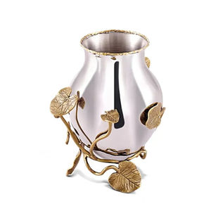 Jarrón de centro de mesa de flores Vintage, florero de Metal hecho a mano con diseño Floral dorado, decoración elegante para el hogar y regalo de boda - Product Image 2