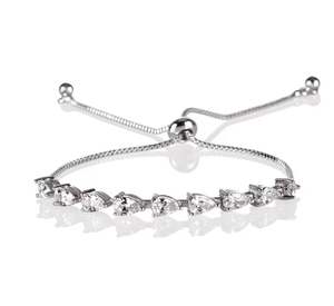 Elegante y Delicado Brazalete Deslizante de Plata de Ley Estilo Hip Hop para Mujer con Brillantes Piedras de Moissanita en Forma de Pera - Product Image 2