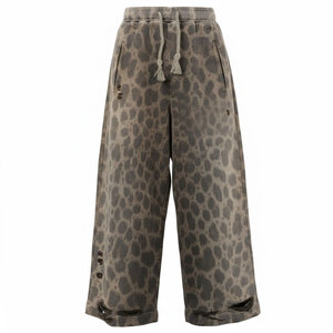 Wholesale Custom Men Leopard Streetwear Tracksuit Rhinestone Embroidery Hoodie and Flared Jogger <b>Sweatpants</b> <b>Set</b>. - Product Image 2