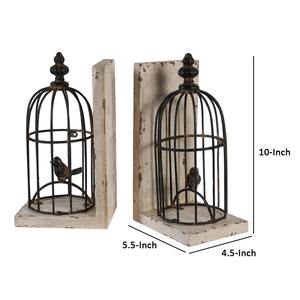 Artistic Black Caged Bird Bookends with Wooden Base Perfect <b>for</b> Interior Decoration and Stylish Home <b>Display</b> From India - Product Image 2