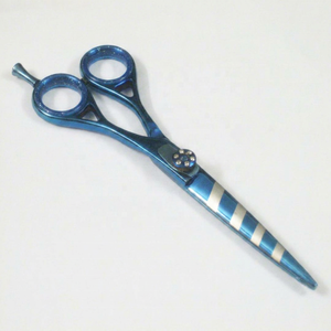 Stainless Steel Blue Titanium Coated Digital Stripes Barber Laser Scissor - Product Image 1