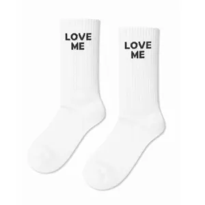 White Tennis <b>Socks</b> Floral 'Love Me' Print One Size Free Breathable <b>Soft</b> Compression Ankle Length for Daily Use Spring Season - Product Image 1