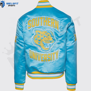Vêtements de mode 2025 Vestes universitaires en satin personnalisées Col montant Logo frontal Respirant Coupe-vent Vêtements d'hiver pour hommes - Product Image 2