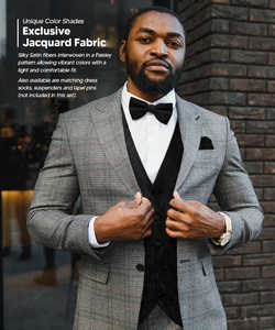 Luxury Men's Satin Suit Set Black Waistcoat <b>Bow</b> <b>Tie</b> Pocket Square Casual Outer Wear at an Price in the USA - Product Image 5