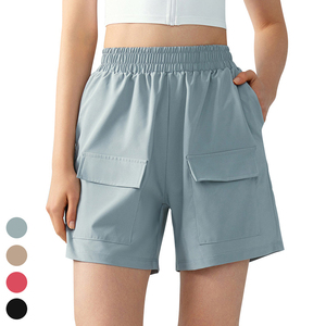 Pantalones cortos deportivos de pierna ancha informales personalizados OEM al por mayor, pantalones cortos deportivos de cintura alta para gimnasio Fitness, pantalones cortos deportivos personalizados para mujer con bolsillos - Product Image 2