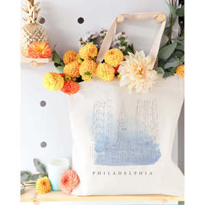 Philadelphia Cityscape Cotton Canvas Tote Bag Durable Eco-Friendly Fabric Medium Long Plain Letter Screen Daily Advertising Gift - Product Image 4
