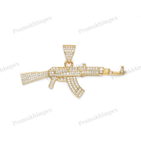 Pendentif en moissanite argentée sur commande, plaqué or jaune, design AK-47, pour hommes, fabricant de bijoux certifié GRA, Inde