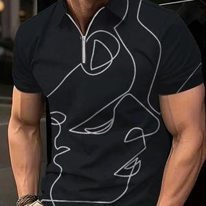 Camiseta clásica de verano para hombre, camiseta de manga corta con botones a la moda, camiseta informal de ocio de negocios a rayas sólidas para hombre - Product Image 4