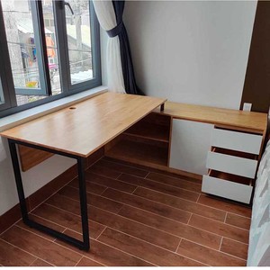 HBMN020 Executive <b>Desk</b> 160x140cm with <b>Solid</b> <b>Wood</b> 140x70cm Tabletop Luxury Minimalist L-Shaped Design for Home Use - Product Image 5