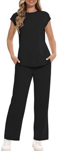 2025 donna Casual estivo per Lounge set tinta unita tuta a 2 pezzi abbinata pantaloni in maglia per la primavera/estate - Product Image 3