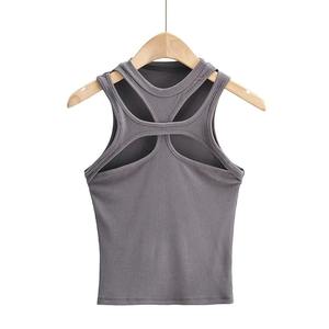 Girls New Asymmetrical Hollow Solid Color <b>Knitted</b> Halter Neck <b>Short</b>-<b>sleeved</b> Summer Sexy Sporty Breathable Tank <b>Top</b> - Product Image 4