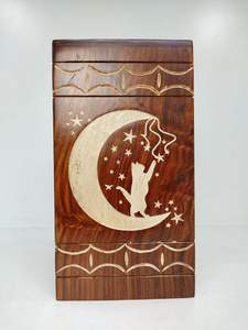 Urna de madera para cenizas humanas Cremación de madera para adultos para cenizas de mascotas Urnas Gato Luna Diseño blanco Urna de cremación personalizada para cenizas - Product Image 6