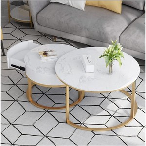 Modern Two-Tiered <b>Sofa</b> <b>Table</b> with Durable Stone Top and Wooden Drawers Farmhouse Style Living Room Furniture-TT68194 - Product Image 3