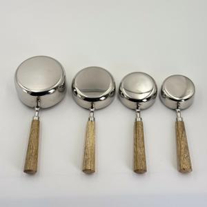 Premium Stainless Steel Silver Measuring Cup 4 Set with Mango <b>Wood</b> Handles for Kitchen Cooking and Baking - Product Image 5