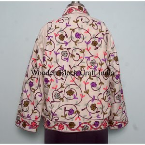 Veste en velours brodée de fleurs bohèmes, écologique, coupe-vent, respirante, rembourrage en coton Suzani, tricotée, coupe classique, pour l'hiver et l'automne - Product Image 5