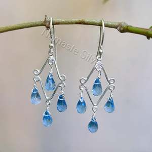 Boucles d'oreilles pendantes faites à la main en argent sterling 925 avec perles en topaze bleue naturelle en forme de larme, bijoux de mariage, cadeau pour elle, topaze bleue - Product Image 4