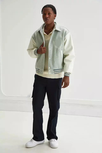 Mode OEM, vestes universitaires à rayures latérales pour hommes, veste personnalisée à col montant, veste ample à glissière et patchwork - Product Image 4