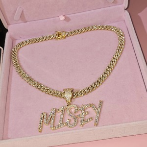 Elegante collar con nombre de letras de pincel personalizado con cadena cubana de 9mm joyería personalizada para mujer regalo para ella o mamá - Product Image 3