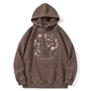 เสื้อฮู้ดโอเวอร์ไซส์ใส่ได้ทั้งชายและหญิงเสื้อมีฮู้ดสไตล์วินเทจซักกรดสตรีทพิมพ์ลายแบบสวมหัว - Product Image 1