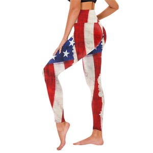 Leggings de sport respirants en coton/fibre de bambou, taille haute, longueur genou, sans coutures, style hip-hop, personnalisables pour l'équipe américaine - Product Image 4
