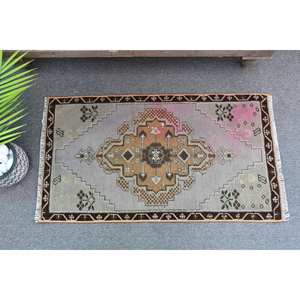 Tapis turc Vintage classique 1.6x2.9ft traditionnel marron gris Patchwork tissage plat laine PP pour salon Latex soutenu - Product Image 1