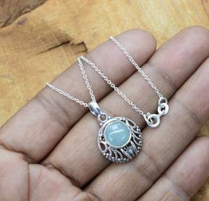 Tendencia 925 plata esterlina aguamarina piedra preciosa colgante joyería hecha a mano plata estilo bohemio colgante joyería para mujeres regalo niñas - Product Image 5