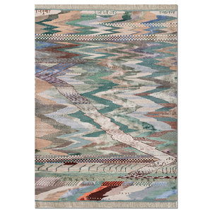 Tapis en laine et soie de bambou noué à la main Freedom Manchaha, couleur ivoire, 10 mm d'épaisseur, motif abstrait pour la maison, le salon, le couloir - Les-8406 - Product Image 1
