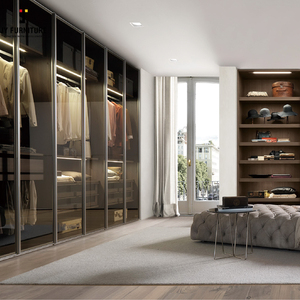 JY madera dura estilo moderno Modular cierre suave armario puerta de vidrio madera contrachapada armarios muebles de dormitorio - Product Image 1