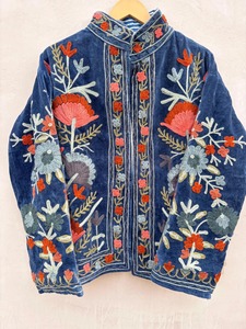 Handmade <b>Velvet</b> Suzani Winter Short <b>Jacket</b> Embroidery Short <b>Jacket</b> Mandarin Collar Warmed <b>Jacket</b> for <b>Womens</b> - Product Image 2