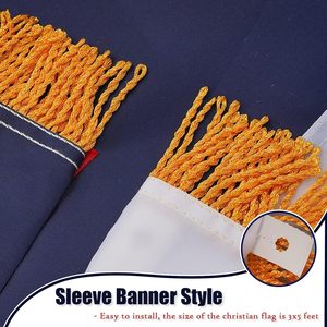 Bandiera Cristiana Resistente 3x5 Piedi, Croce Ricamata con Frange Dorate e Manica per Chiesa, Banner di Gesù per Interni - Product Image 4